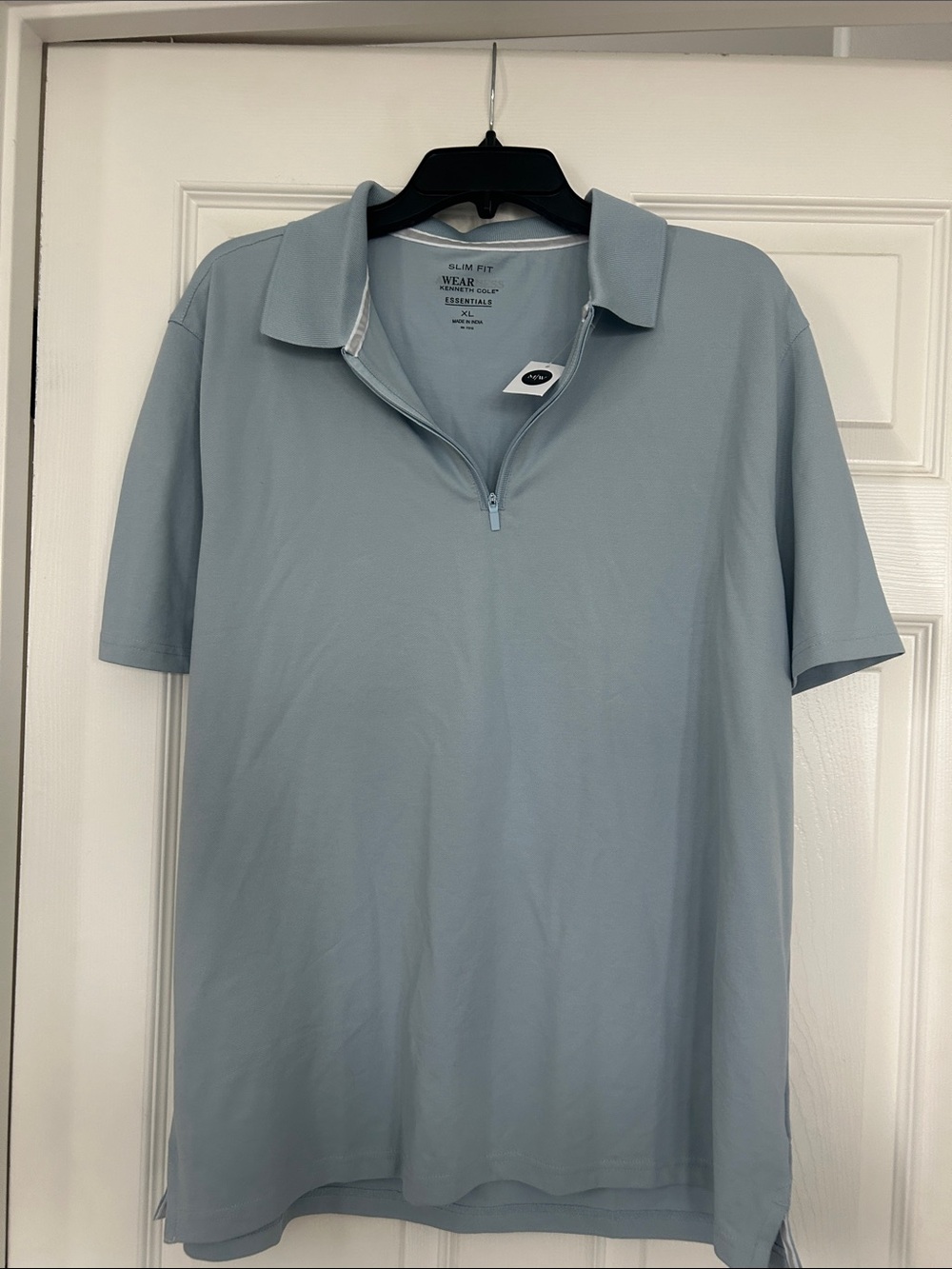 Kenneth Cole Slim Light Blue Quarter-Zip Polo
